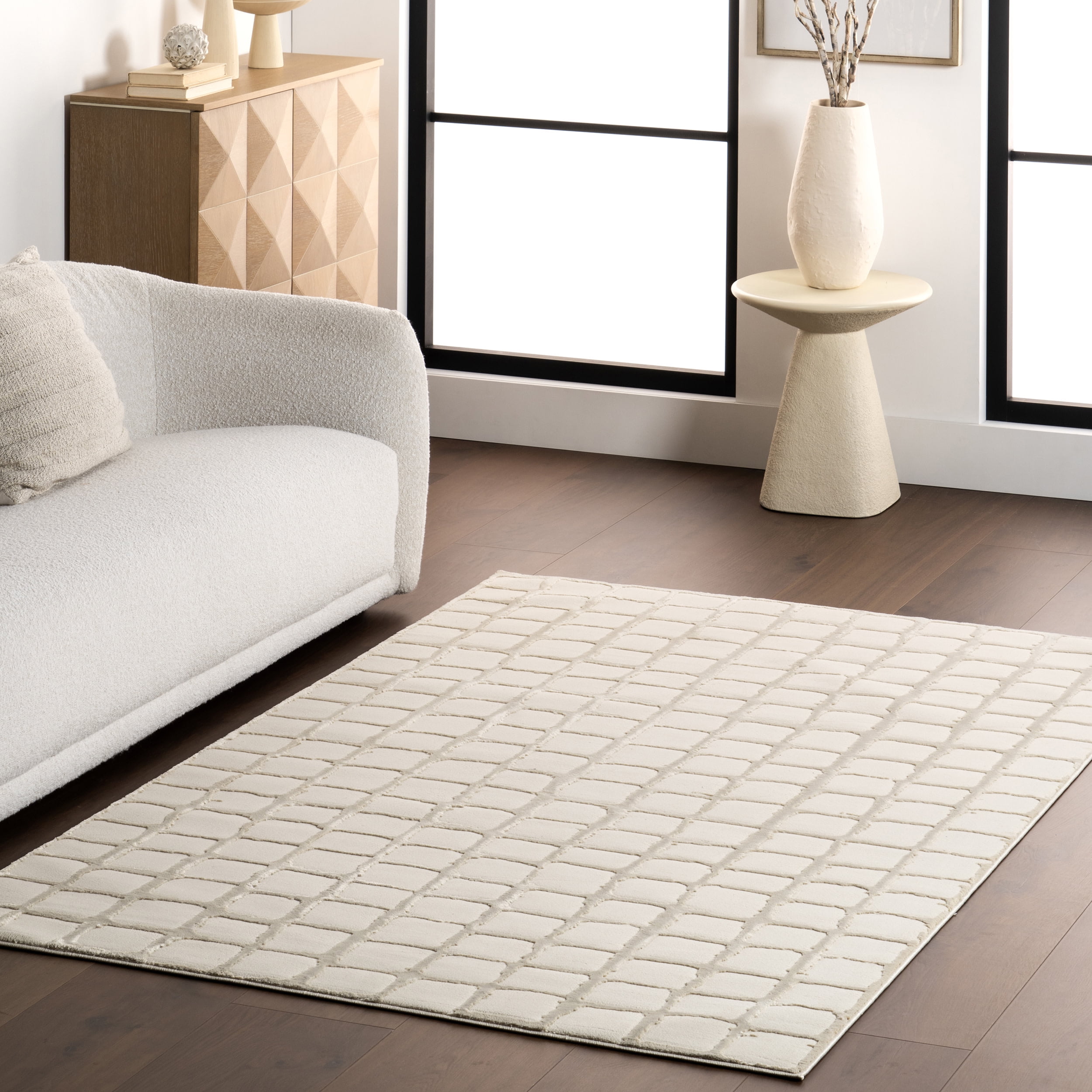 Eunice 2' x 3' Off-White Geometric Washable Area Rug