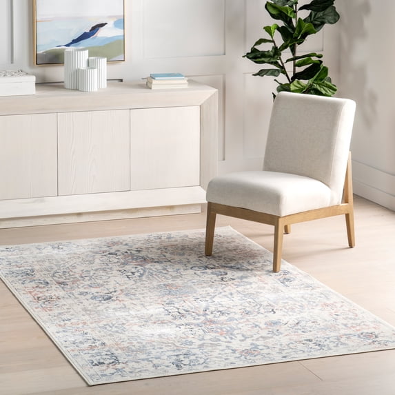 nuLOOM Everlee Faded Persian Machine Washable Area Rug, 9' x 12', Blue