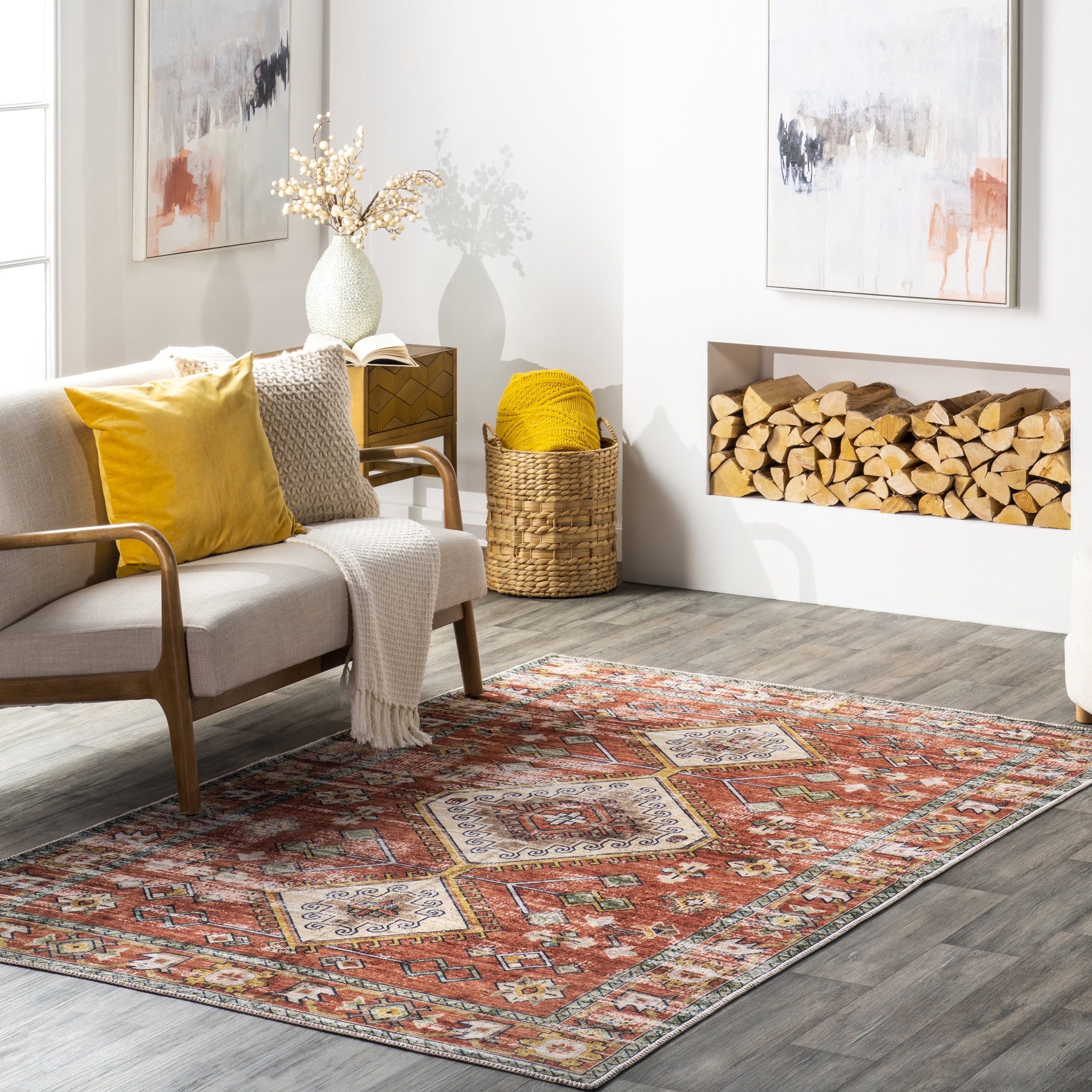 nuLOOM Everly Vintage Boho Machine Washable Area Rug, 5' x 8', Rust