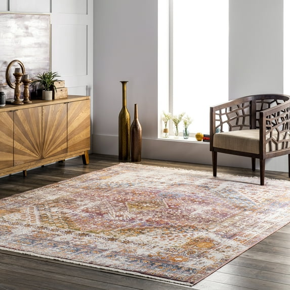 nuLOOM Farley Medallion Fringe Area Rug, 4' x 6', Rust