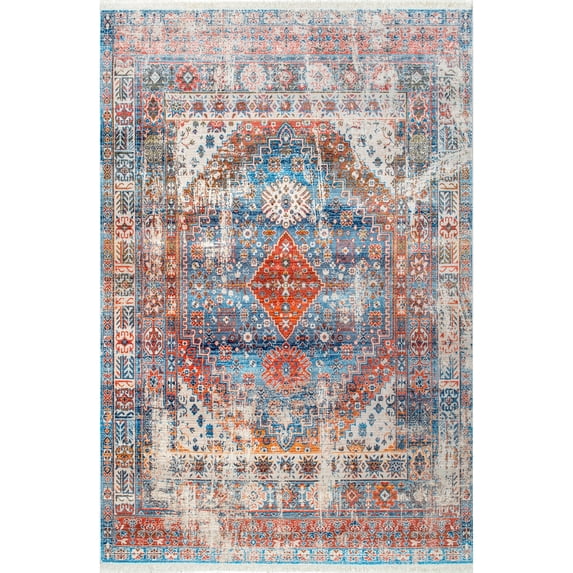 nuLOOM Farley Medallion Fringe Area Rug, 8' 10" x 12', Blue
