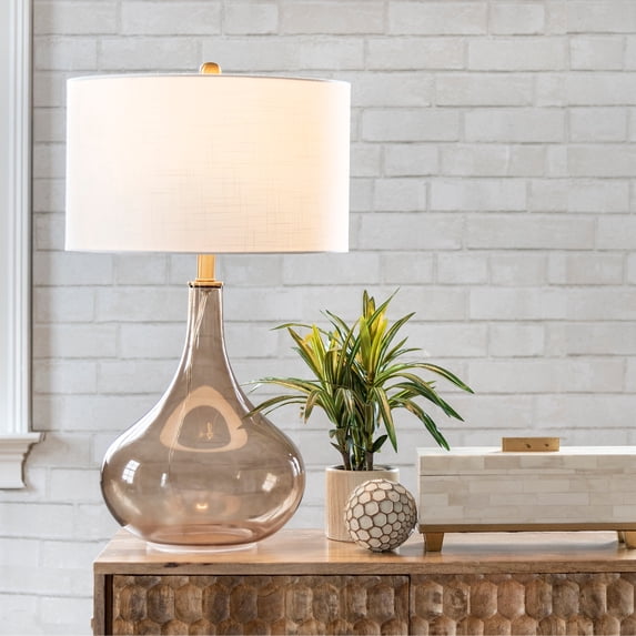 nuLOOM Farrell 26" Glass Table Lamp, 25.5" H x 15" W x 15" D, Amber