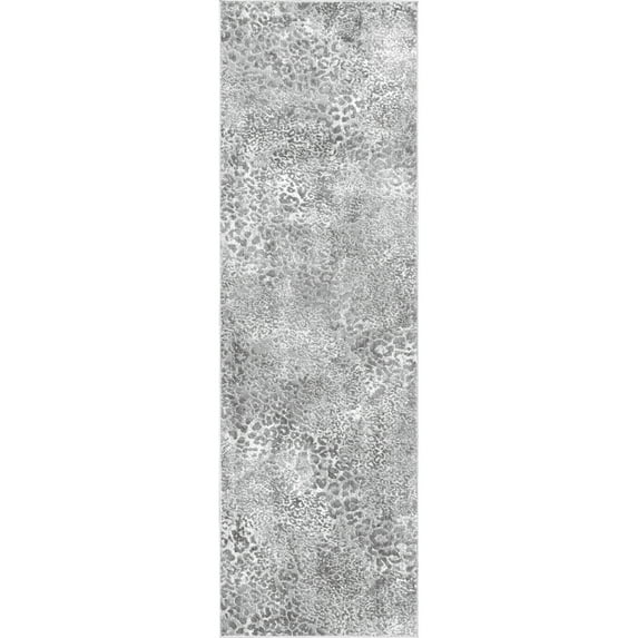 nuLOOM Faye Textured Contemporary Distressed Leopard Print Runner Rug, 2' 8" x 8', Grey