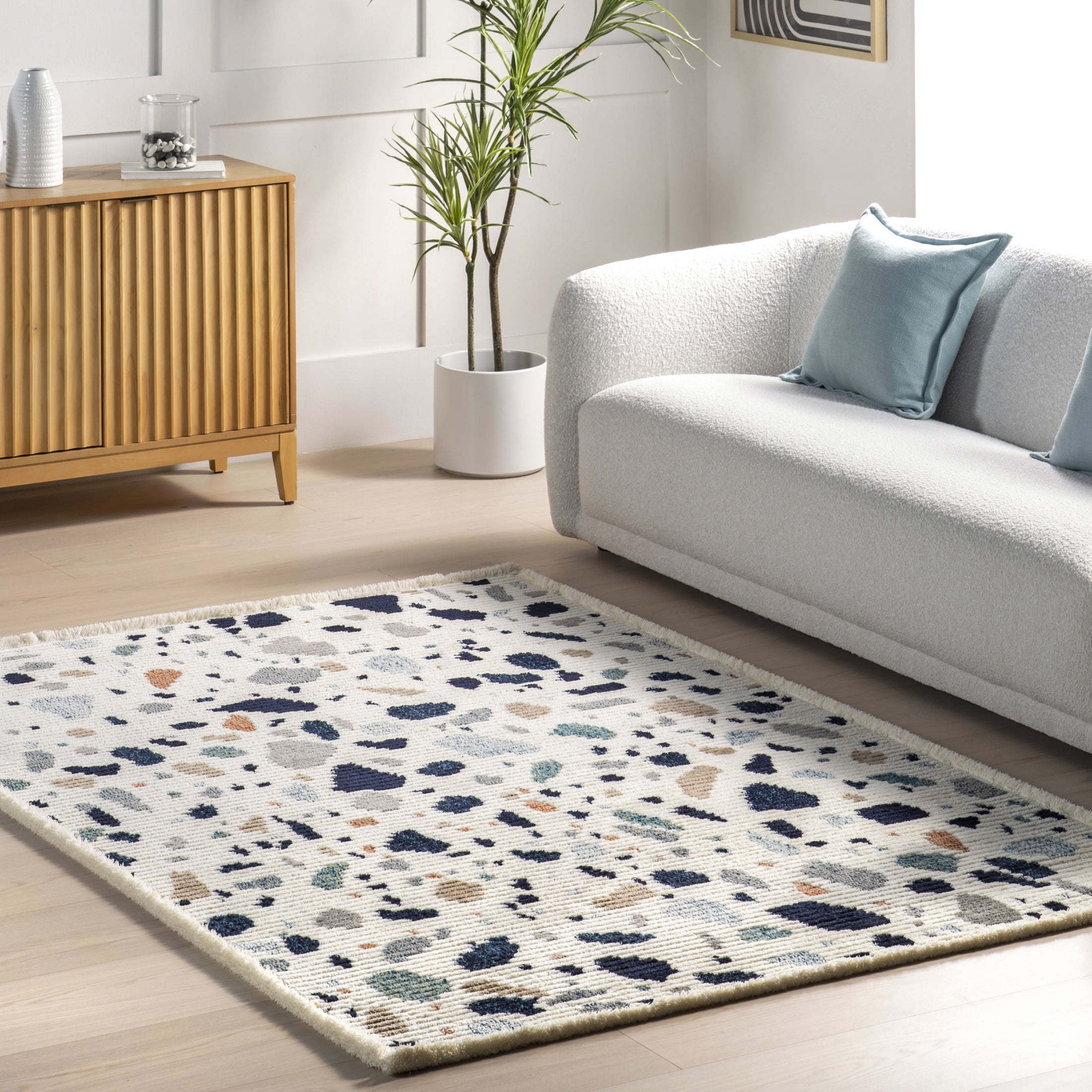 nuLOOM Fern Modern Terrazzo Fringe Area Rug, 3' x 5', Fern Blue ...