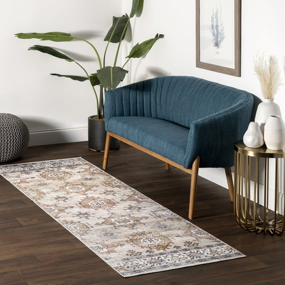 nuLOOM Finley SpinClean Machine Washable Vintage Distressed Area Rug, 2' 6" x 8', Runner, Finley Beige