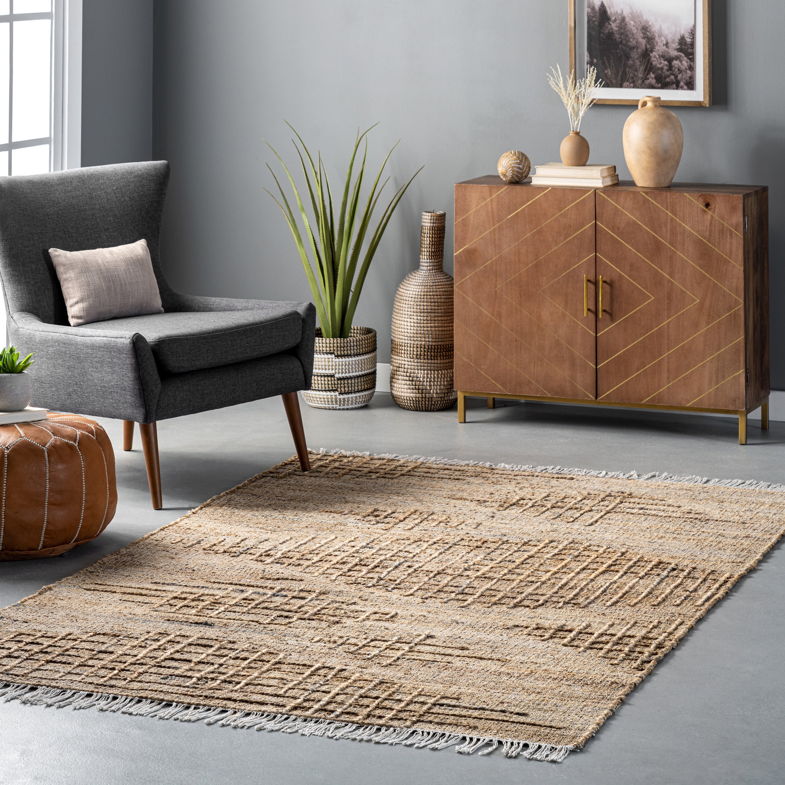 nuLOOM Flor Flatweave Tassled Jute Area Rug, 5' x 8', Natural