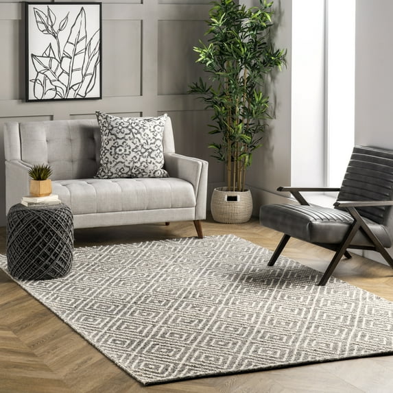 nuLOOM Flora Handmade Textured Diamonds Wool Area Rug, 5' x 8', Gray