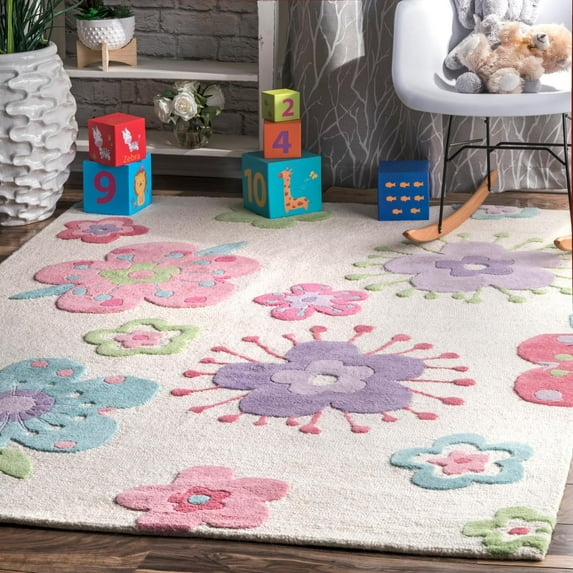 nuLOOM Floral Wool Accent Rug, 3' x 5', Off White