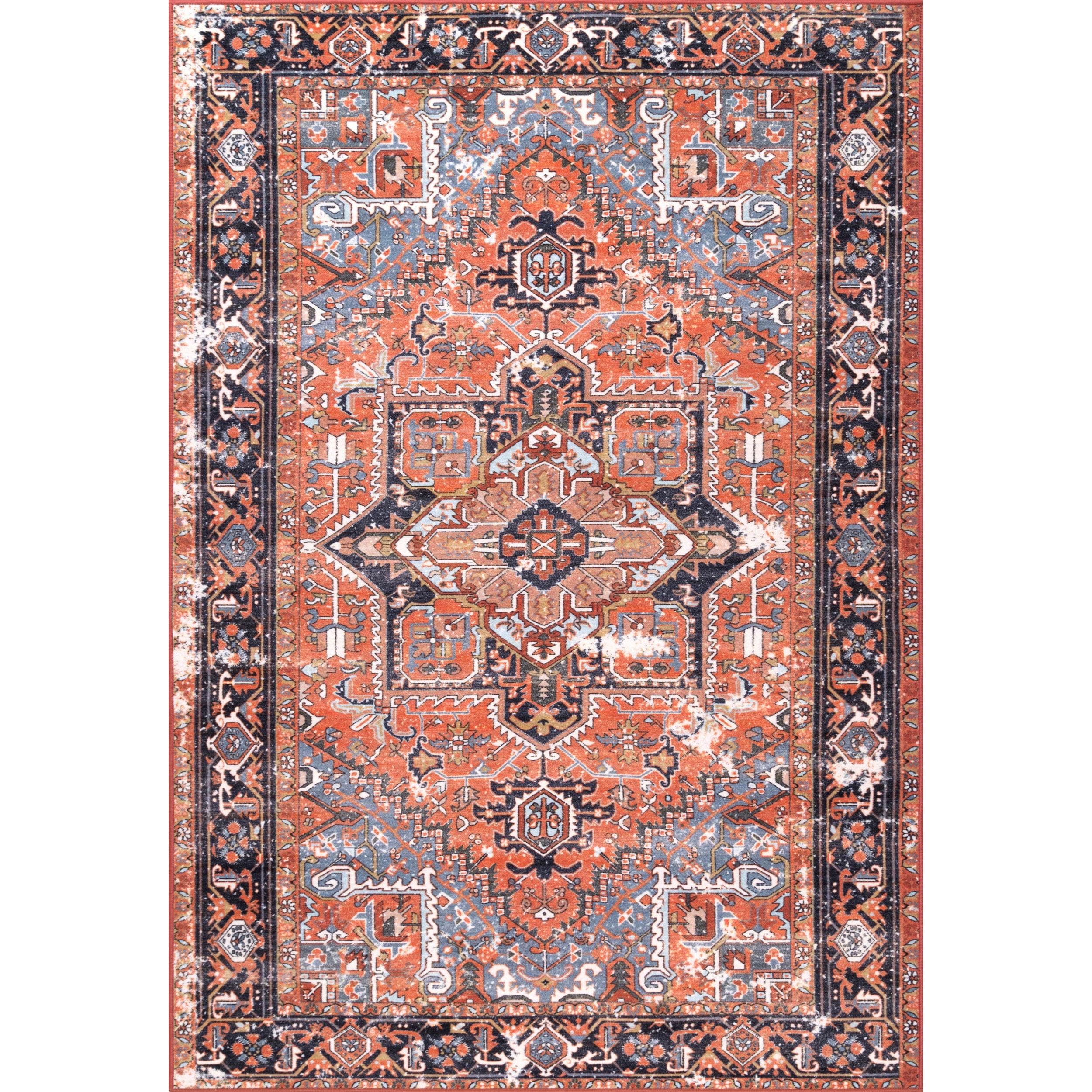 Rust and Blue Vintage Persian Rectangular Area Rug
