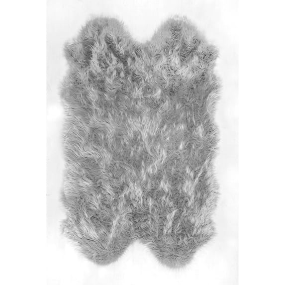 nuLOOM Fluffy Faux Sheepskin Quarto Shag Area Rug, 3' 6" x 6', Light Gray