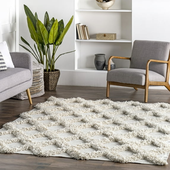 nuLOOM Francene Diamond Trellis Shag Area Rug, 5' x 8', Francene Ivory
