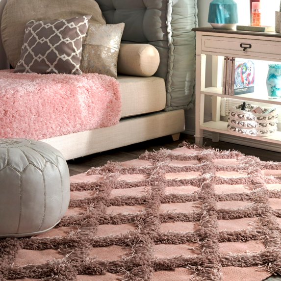 nuLOOM Francene Diamond Trellis Shag Area Rug, 5' x 8', Pink