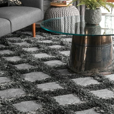 nuLOOM Francene Diamond Trellis Shag Area Rug, 6' 7" x 9', Dark Gray