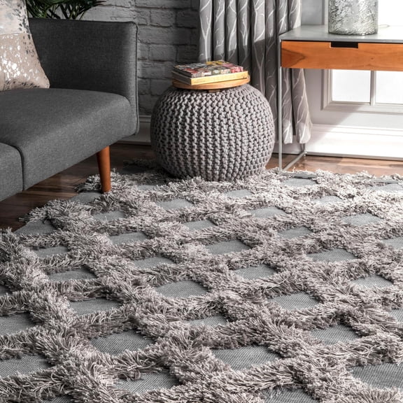 nuLOOM Francene Diamond Trellis Shag Area Rug, 7' 6" x 9' 6", Silver