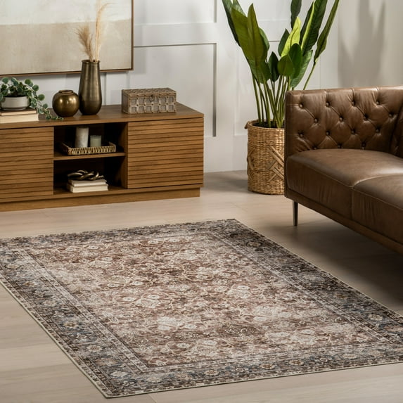 nuLOOM Freesia Faded Floral SplashGuard Machine Washable Area Rug, 8' x 10', Freesia Brown