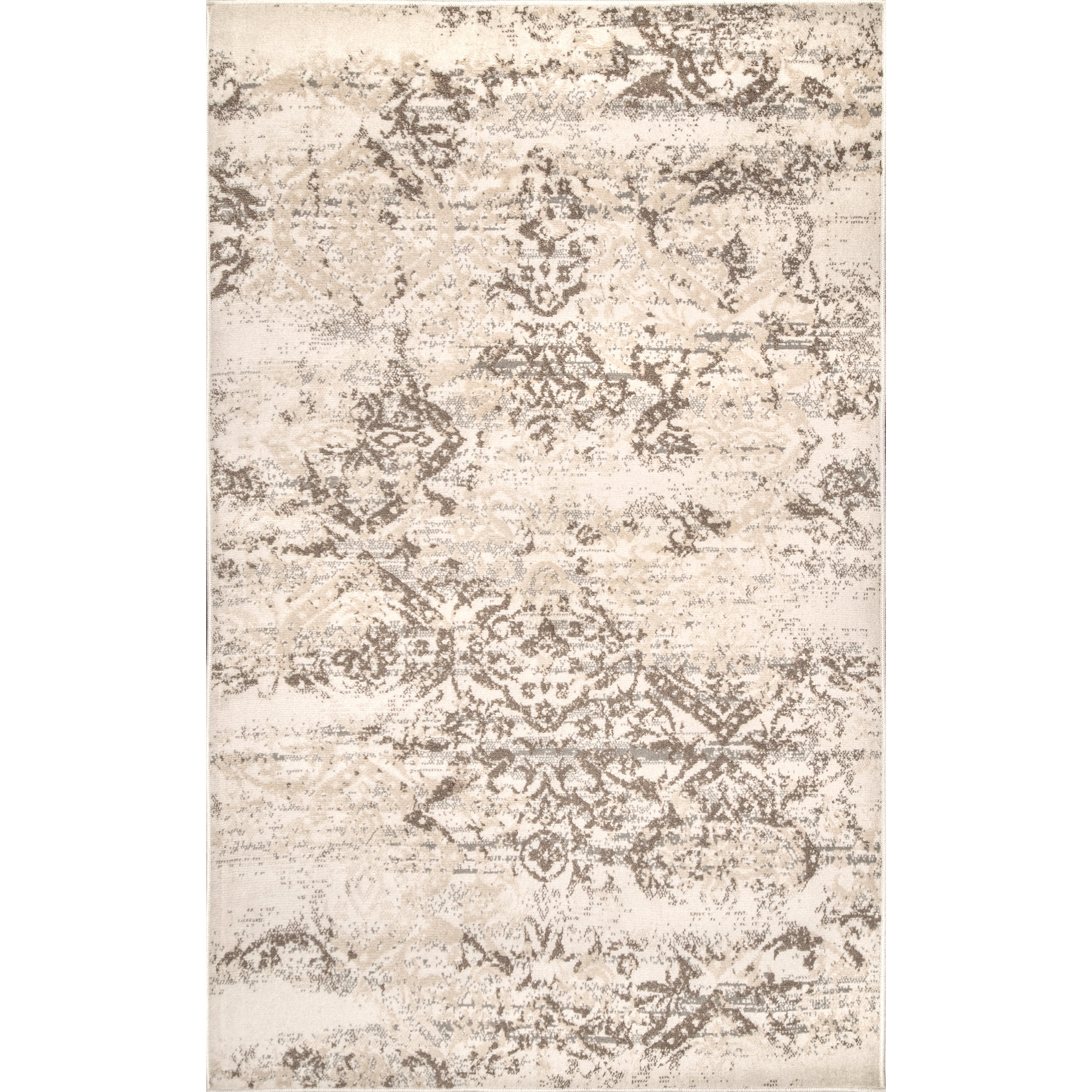 Beige Floral Synthetic Rectangular Area Rug 6' 7" x 9'