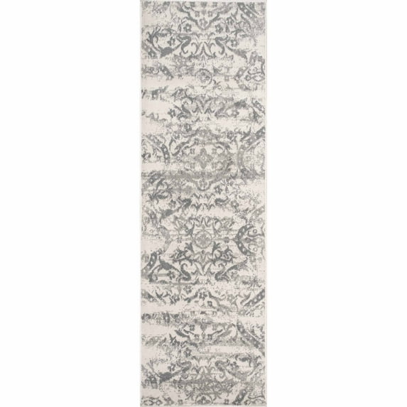 nuLOOM Freja Faded Floral Grey 2' 6" x 12' Vintage Runner Rug