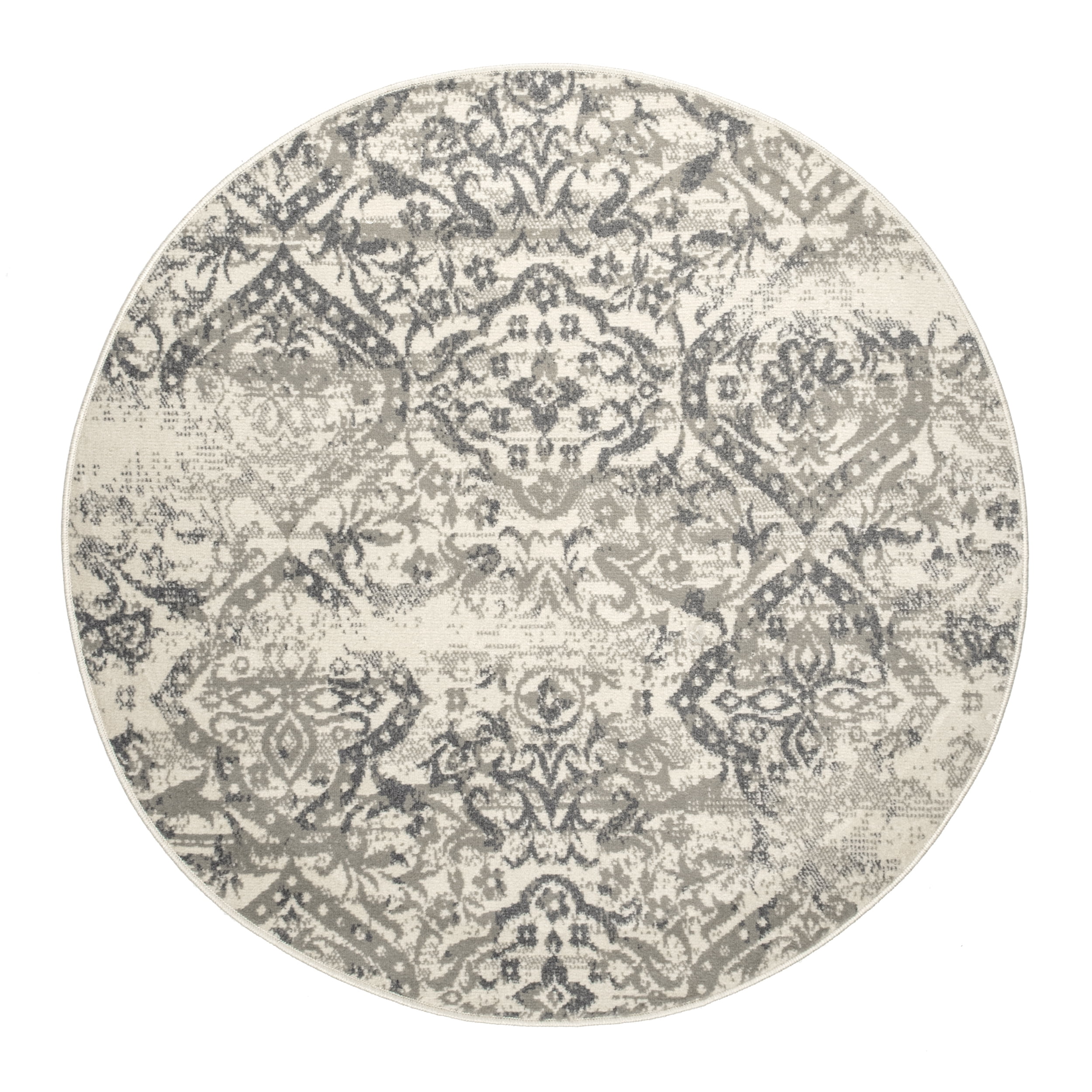 nuLOOM Freja Faded Floral Grey 8' Vintage Round Rug