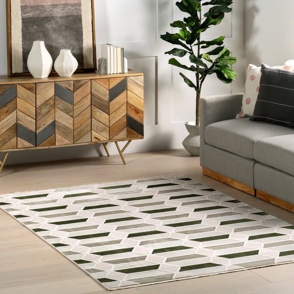 nuLOOM Fressia Modern High-Low Geometric Area Rug, 5' 3" x 7' 6", Light Grey