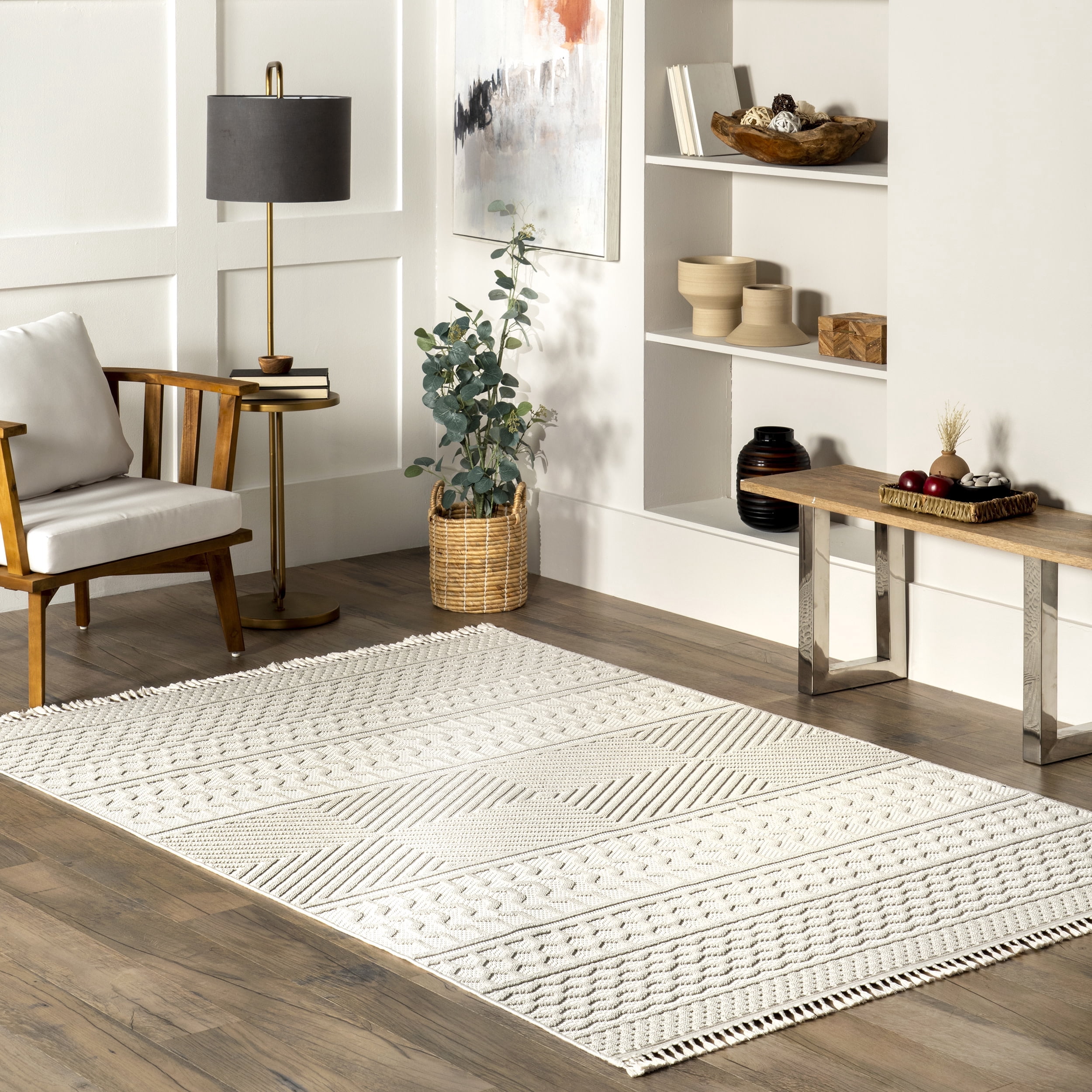 nuLOOM Freya Moroccan Banded High/Low Tasseled Area Rug, 5' 3
