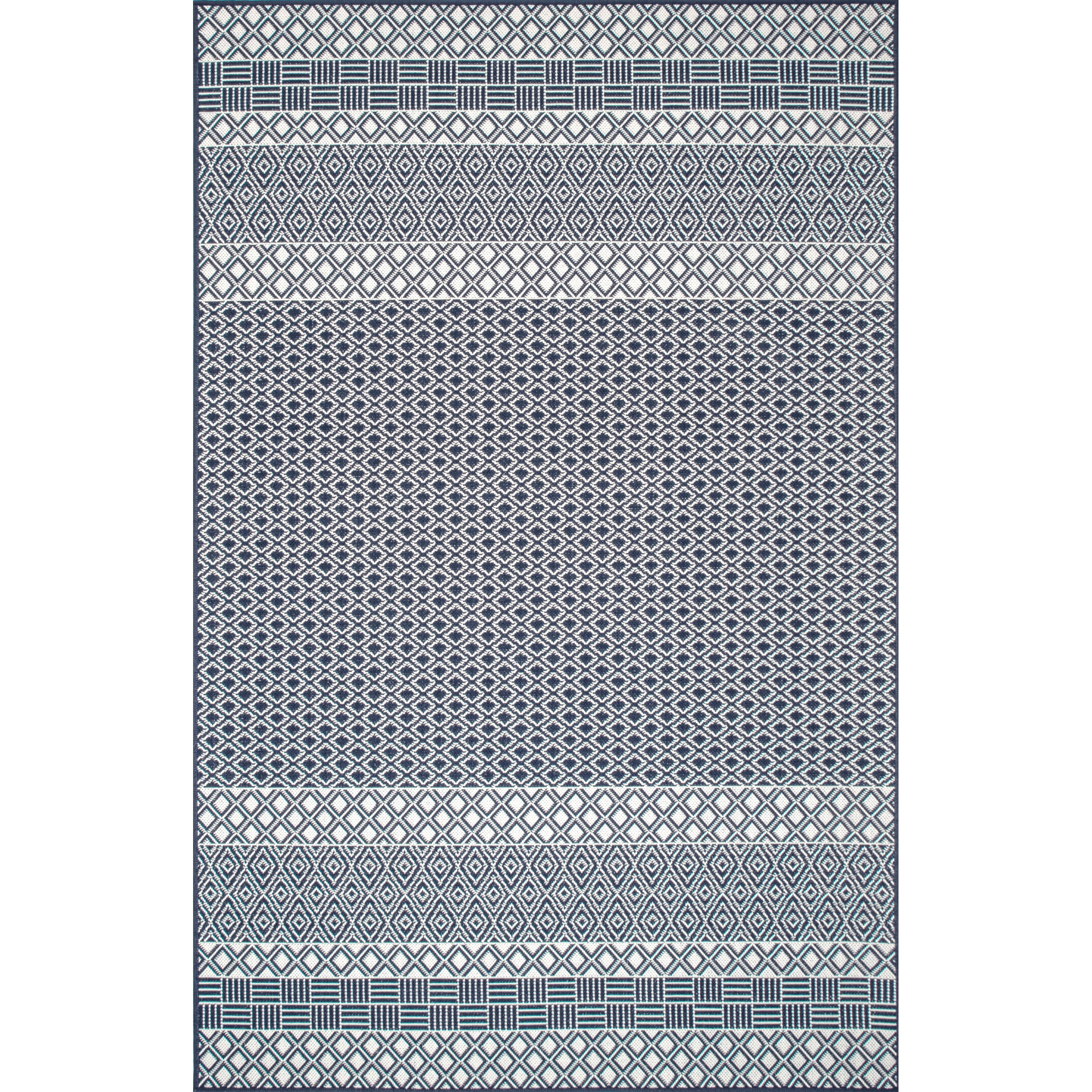 Blue Striped Synthetic Reversible Indoor/Outdoor Rug, 5x8