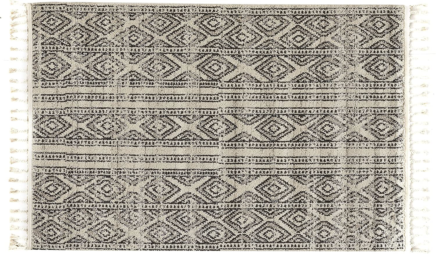 Ivory Braided Stripe Synthetic 4' x 6' Easy-Care Area Rug