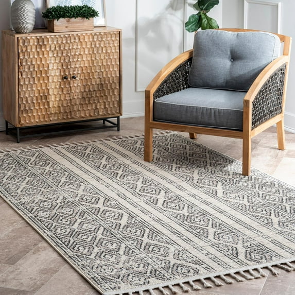 nuLOOM Galant Striped Tribal Tassel Area Rug, 5' x 8', Ivory