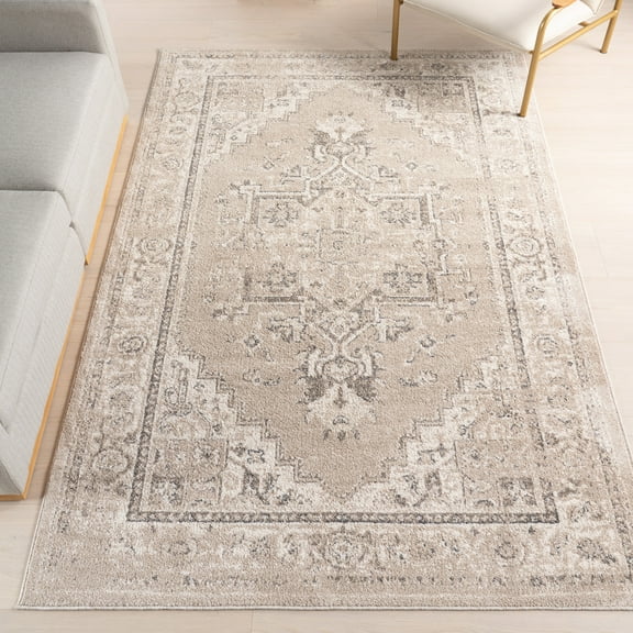 nuLOOM Gena Distressed Transitional Medallion Area Rug, 6' 7" x 9', Gena Ivory