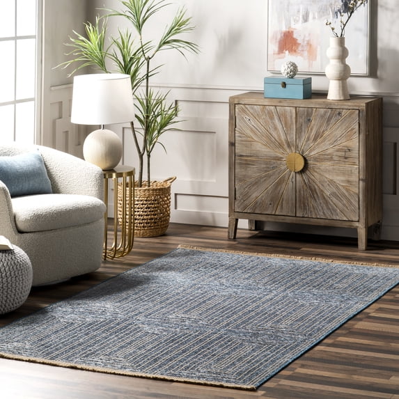 nuLOOM Geometric Diamond Fringe Area Rug, 4' x 6', Blue