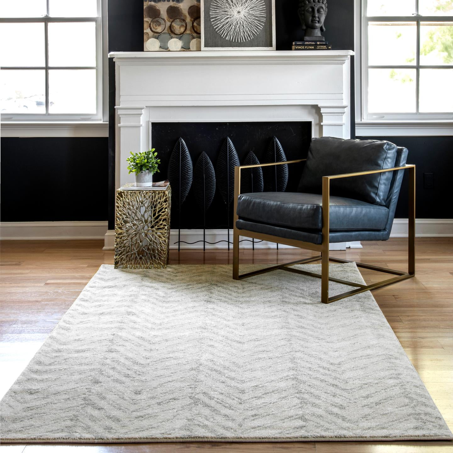 Gray 5' x 7' Stain-Resistant Synthetic Area Rug