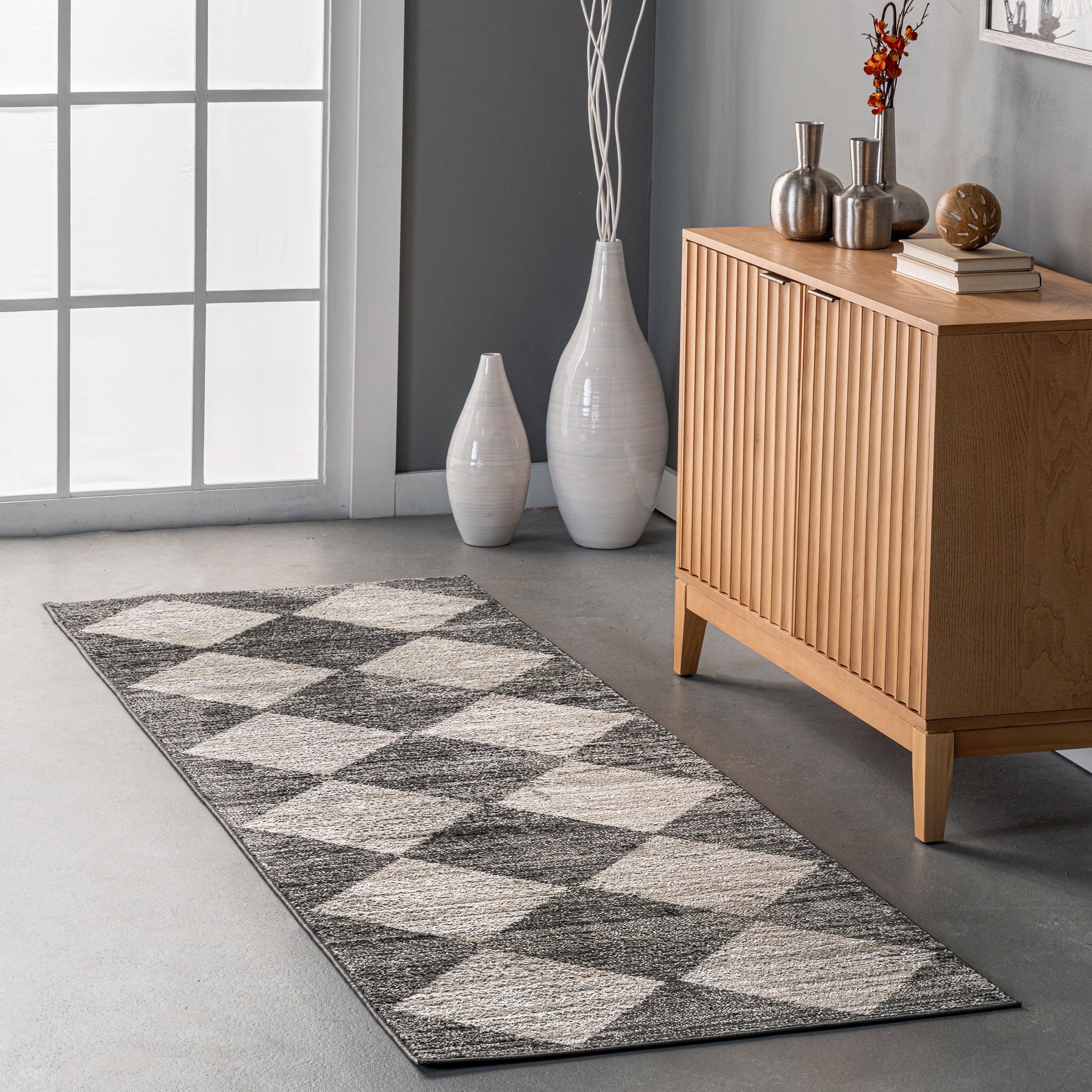 Gianna Gray Geometric Recycled Synthetic Runner Rug