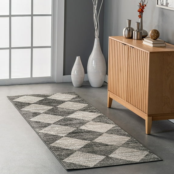 nuLOOM Gianna Contemporary Geometric Checker Tile Area Rug, 2' 8" x 8', Runner, Gianna Grey
