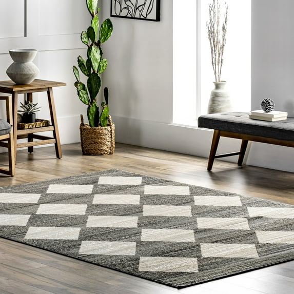 nuLOOM Gianna Contemporary Geometric Checker Tile Area Rug, 5' x 5', Square, Gianna Grey