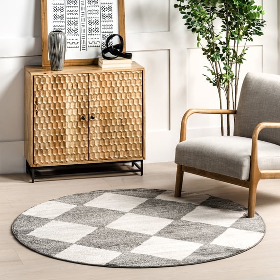 nuLOOM Gianna Contemporary Geometric Checker Tile Area Rug, 5', Round, Grey