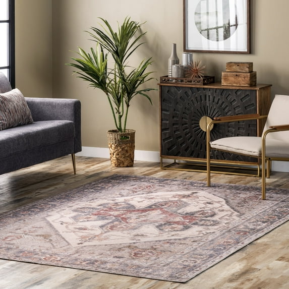 nuLOOM Gillian Vintage Medallion Area Rug, 6' 3" x 9', Beige