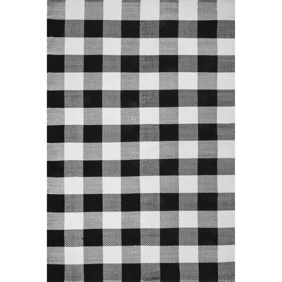nuLOOM Gingham Flatwoven Plaid Area Rug, 4' x 6', Black