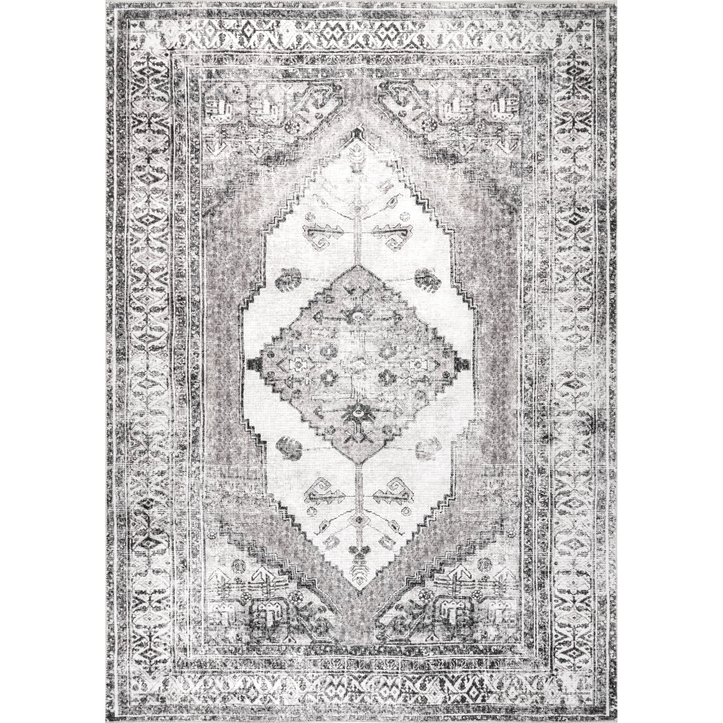 Light Gray Synthetic Medallion Washable Rectangular Area Rug 3' x 5'