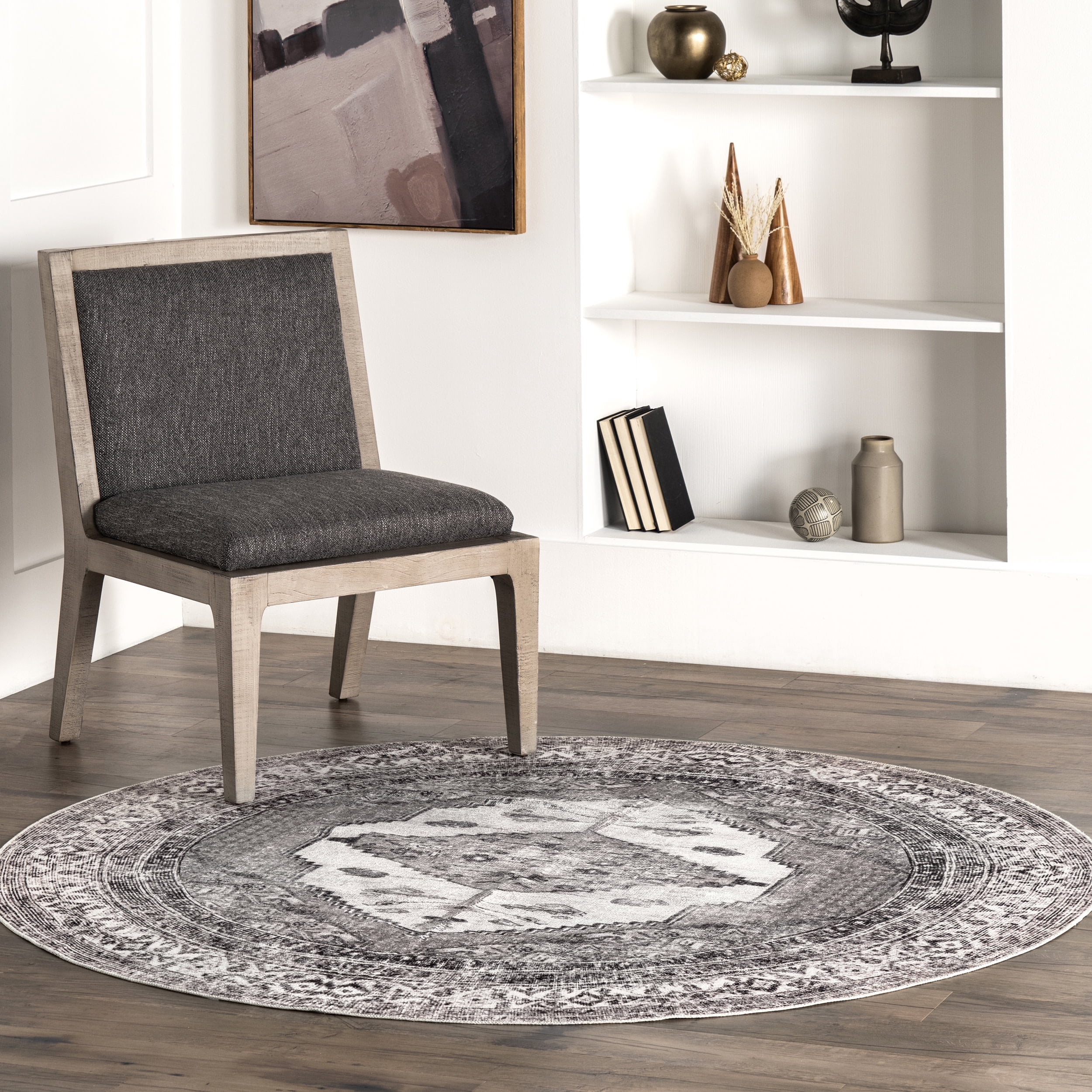 NuLOOM Gladys Teppich Läufer – Maschinenwaschbar, Vintage Medaillon Muster, 60 X 30 Cm, Hellgrau