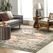 nuLOOM Gracie SpinClean Distressed Medallion Machine Washable Area Rug, 5' x 8', Gracie Peach