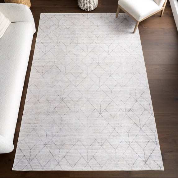 nuLOOM Grier SplashGuard Diamond Machine Washable Area Rug, 4' x 6', Grier Light Grey