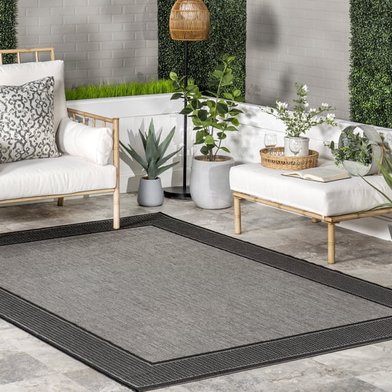 nuLOOM Gris Border Indoor/Outdoor Accent Rug, 2' x 3', Gray
