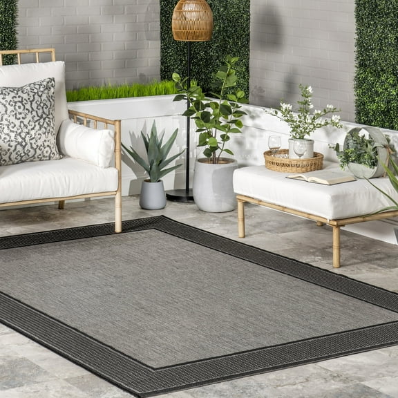 nuLOOM Gris Border Indoor/Outdoor Accent Rug, 3' x 5', Gray