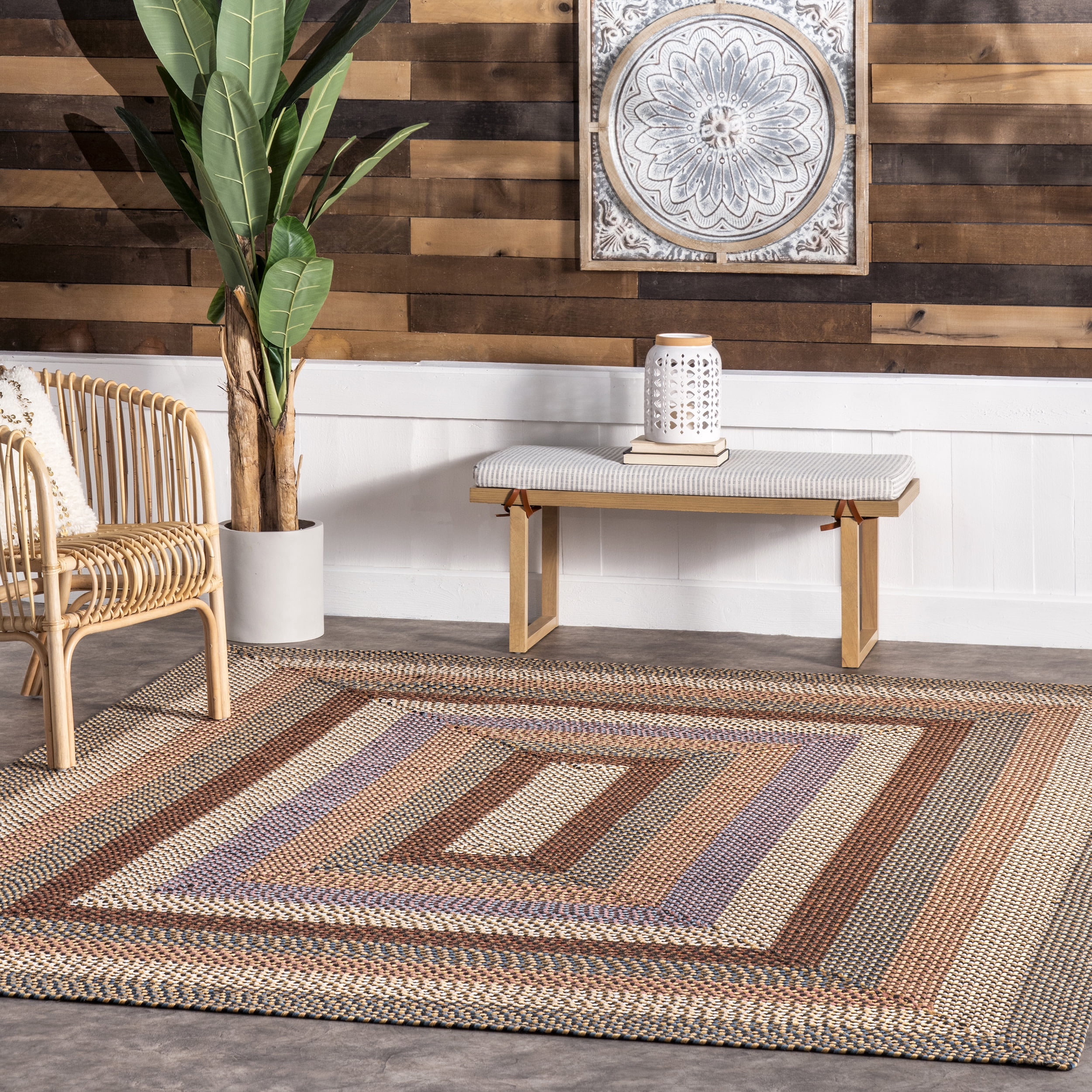 nuLOOM Gwyneth Braided Borders Indoor/Outdoor Area Rug, 5' x 8', Taupe ...