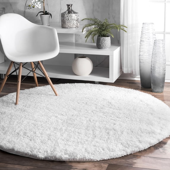 nuLOOM Gynel Contemporary Shag Area Rug, 4', Round, Snow White