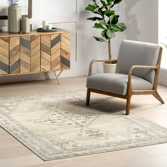 nuLOOM Halcyon Moroccan Indoor/Outdoor Machine Washable Area Rug, 4' x 6', Halcyon Light Grey