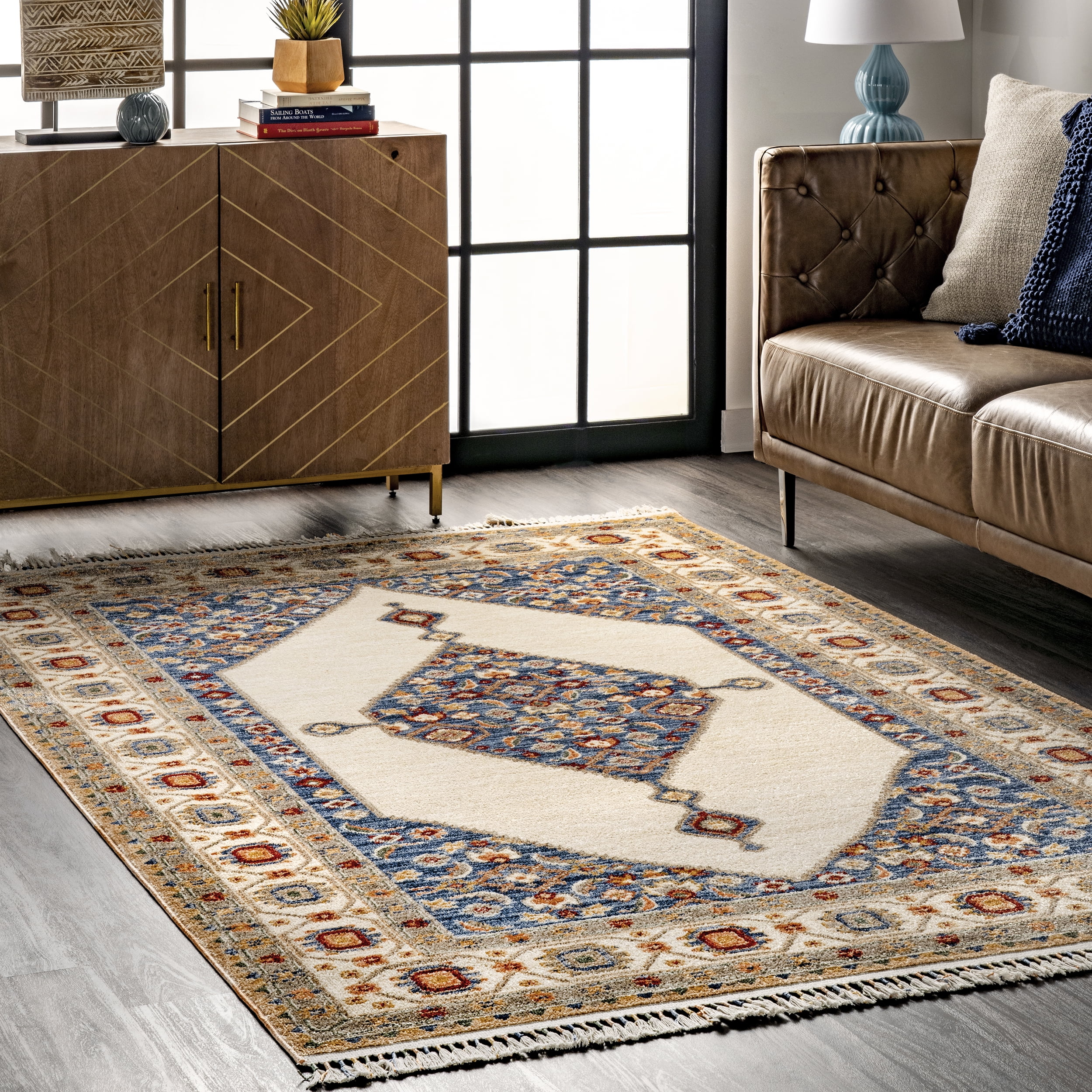 Elegant Ivory Floral Medallion 3x5 Cotton Blend Area Rug