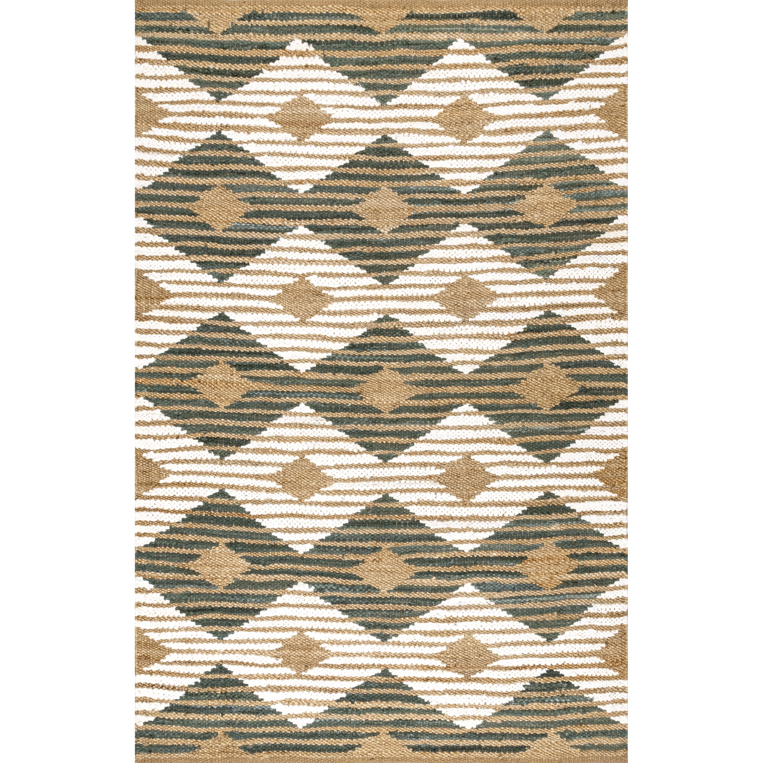 nuLOOM Hand Braided Marla Denim And Jute Diamonds Area Rug