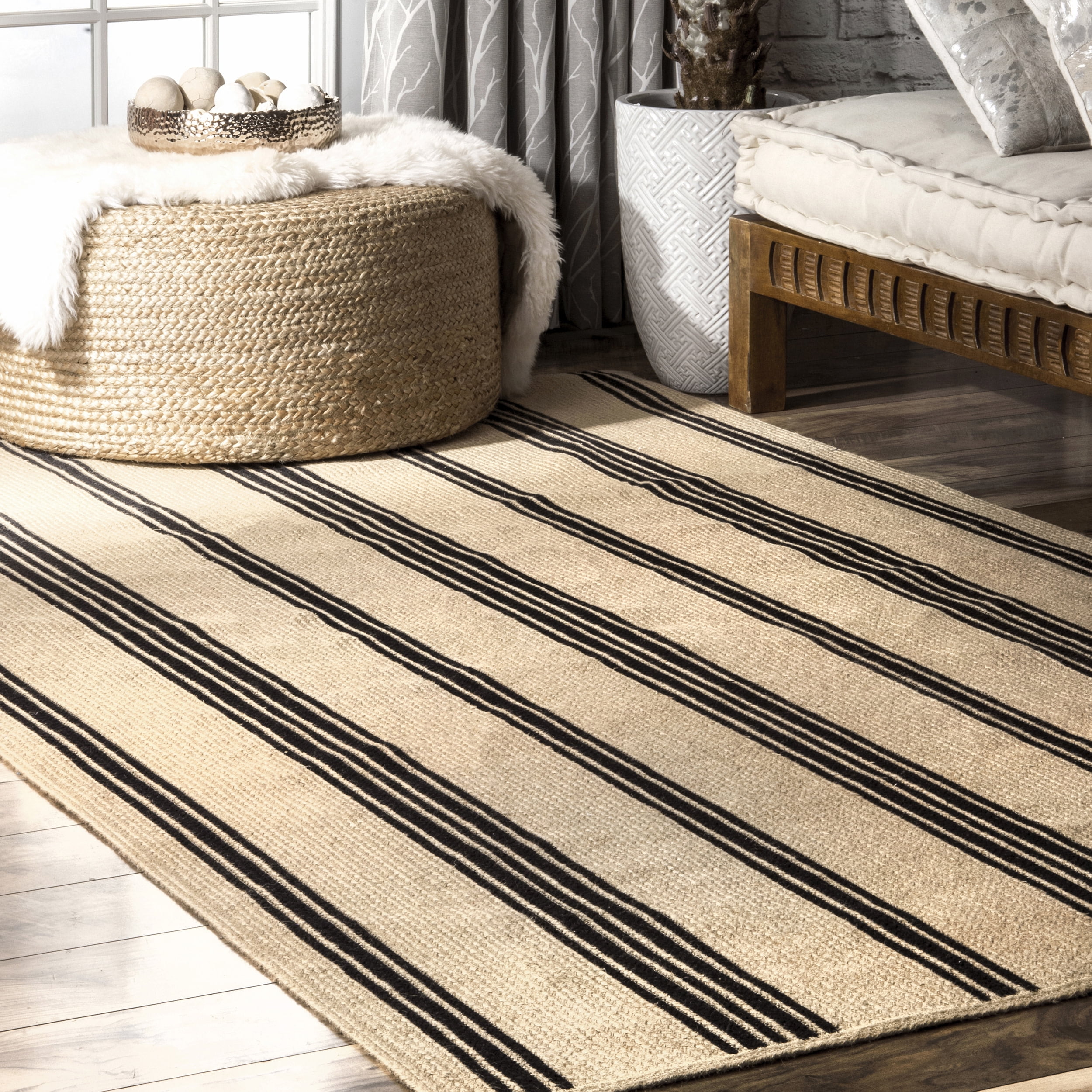 nuLOOM Hand Braided Striped Brenna Area Rug, 4' x 6', Natural