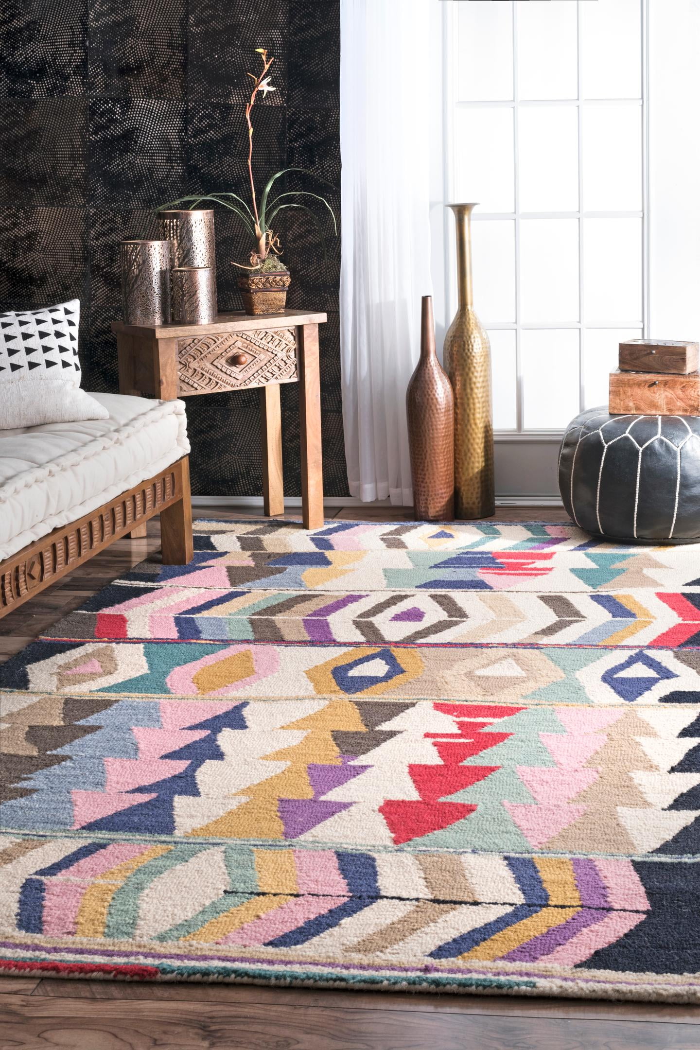 Ofelia Multicolor Hand Tufted Wool Geometric Area Rug, 9' 6" x 13' 6"
