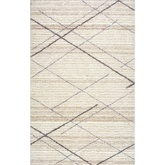 nuLOOM Hand Tufted Trellis Vito Shag Rug 7' 6" x 9' 6" Beige Rectangle (HJKZ07B-76096)